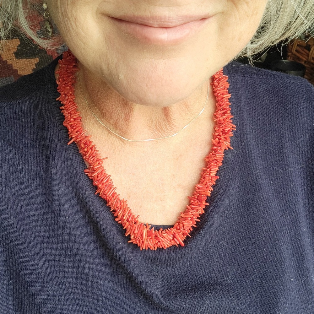 Red Branch Coral‎ Necklace Sterling Silver Chain Extender Maximalist Beachy - Picture 6 of 6